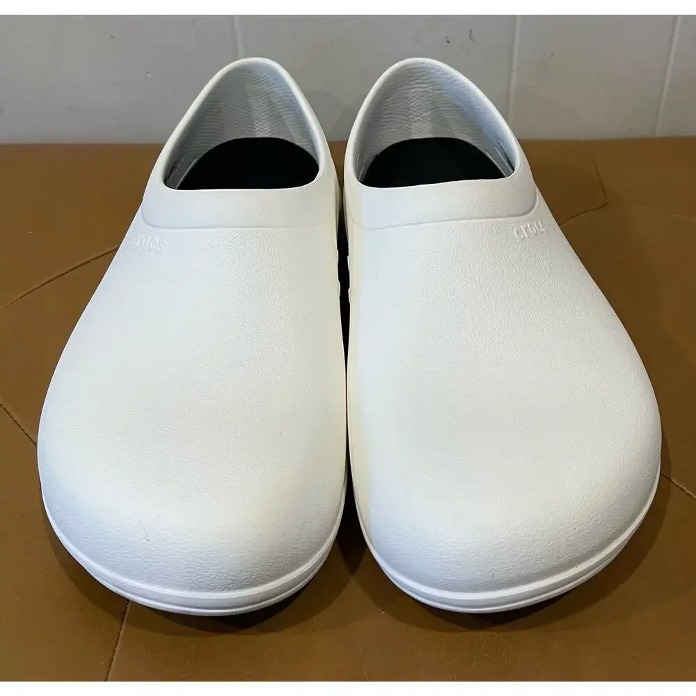 Crocs On-The-Clock Slip-On Clogs, White, Women's 10 ‎ Mens 8 Work Shoes Comfort